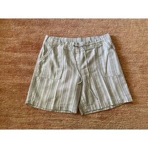Talbots Shorts Women 12 Beige Linen Blend Utility Pocket Striped Mid Rise